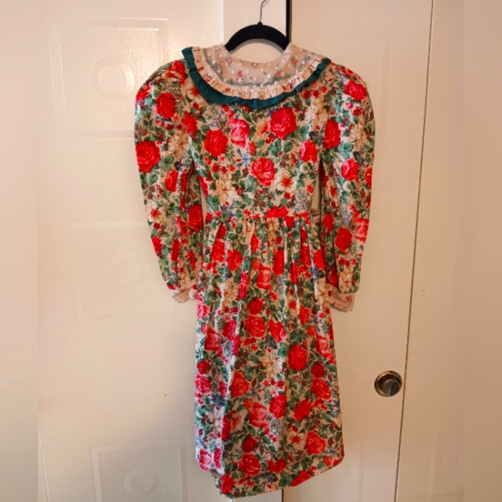 Sarah Kent Vintage Floral Dress Youth 100% Cotton Girls Dress 1980s 1990s